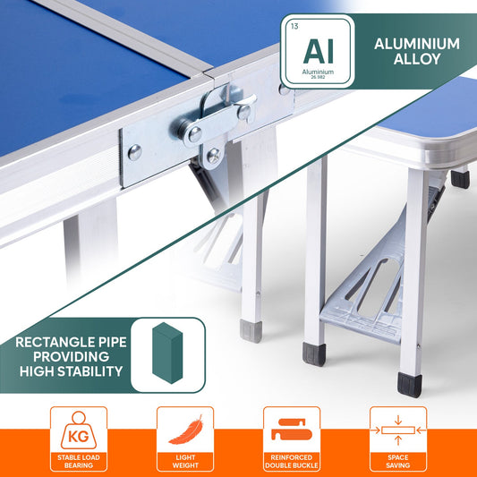 Folding All-in-One Aluminium Table & Chair Combo | Compact & Foldable Set for Camping, Picnic, Garden, Outdoor & Indoor Use (Blue)