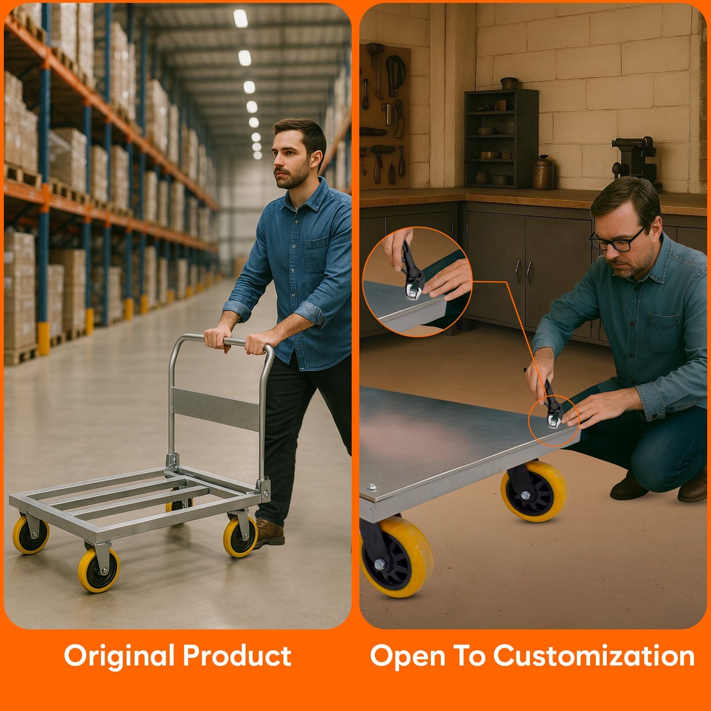 Foldable Platform Cart With Steel Body | 300Kg Load Capacity | 2-Year Warranty | Portable & Compact Industrial Trolly Cart with 360° Rotating Wheels for Home & Warehouse