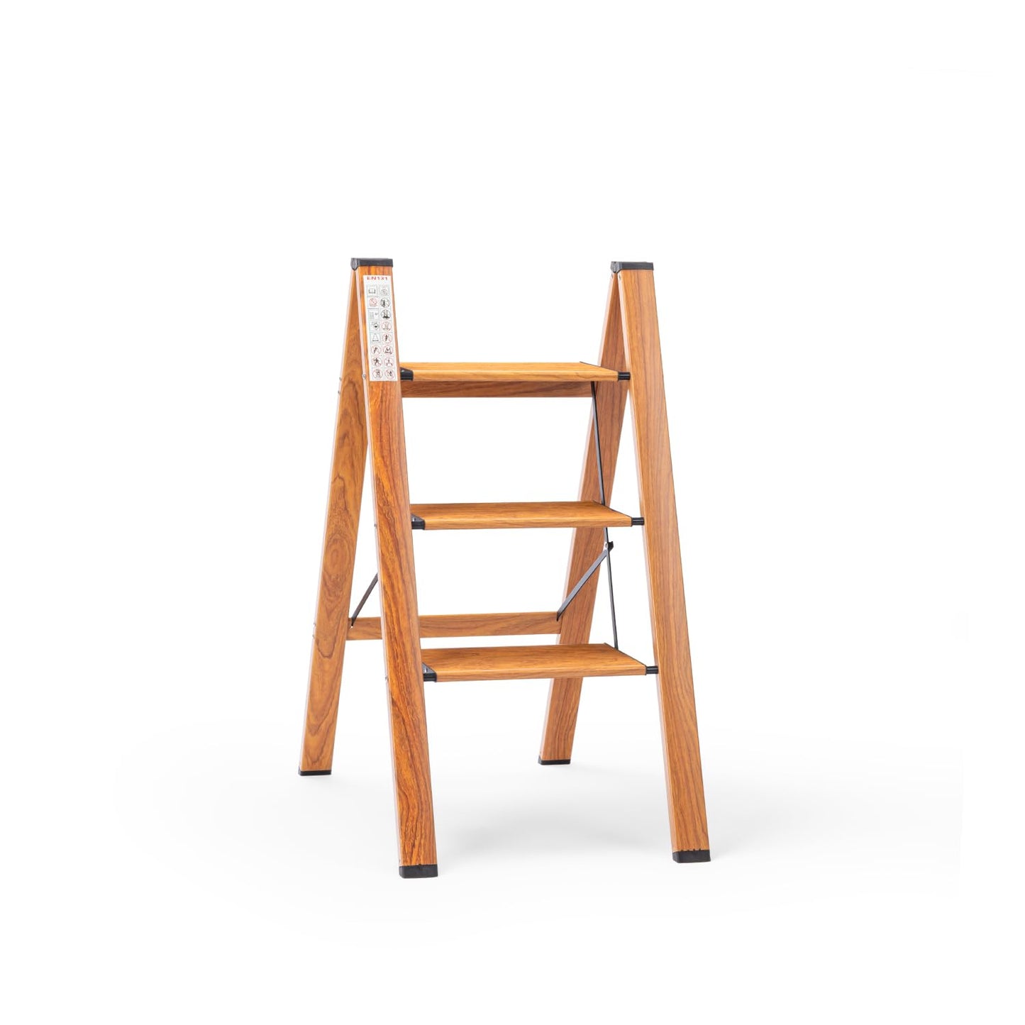3-Steps Premium Folding Step Stool | 2-Year Warranty | Wide Anti-Slip Pedal, Portable Lightweight Aluminum Step Ladder for Home and Office Use (Teak)