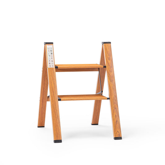 2-Steps Premium Folding Step Stool | 2-Year Warranty | Wide Anti-Slip Pedal, Portable Lightweight Aluminum Step Ladder for Home and Office Use (Teak)