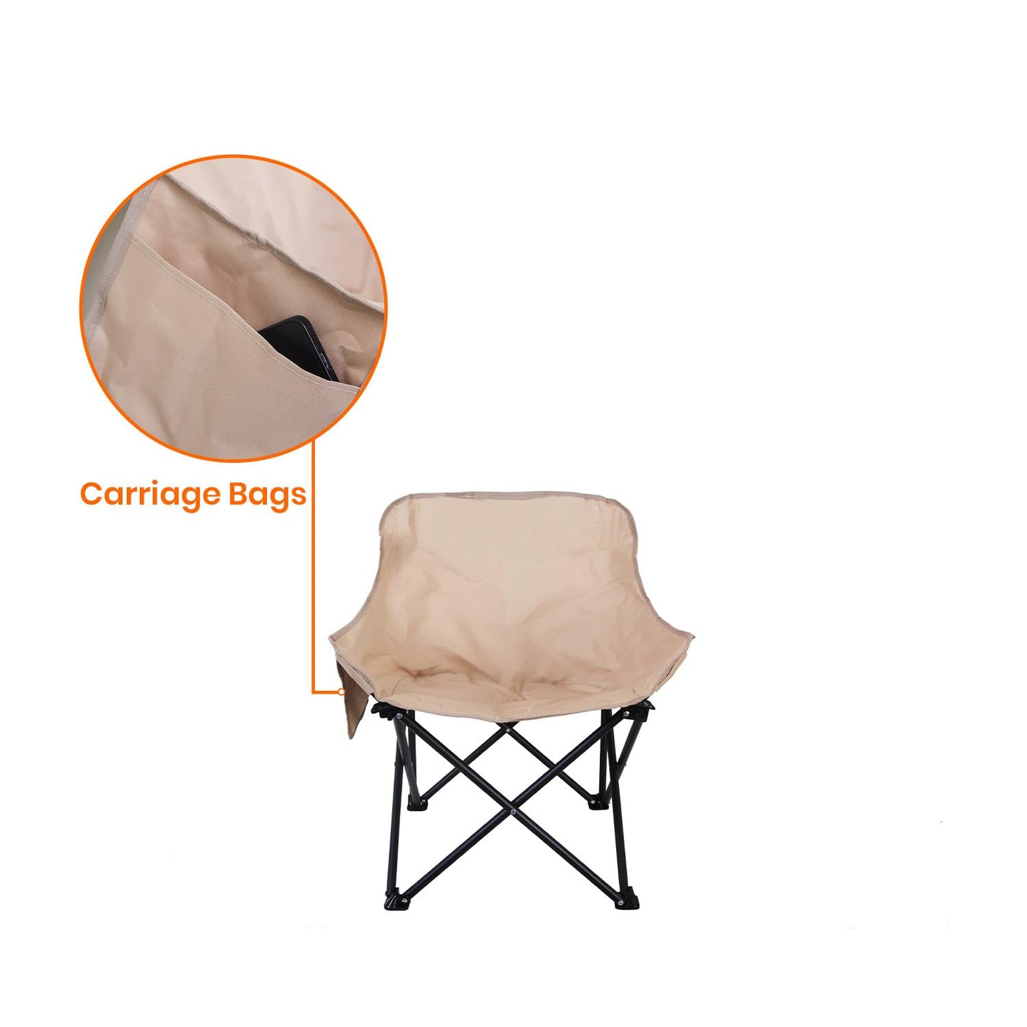 Foldable Camping Chair with Oxford Fabric | Comfortable & Lightweight Chair for Hiking, Picnic, Garden & Outdoor Use (Khaki, Large)