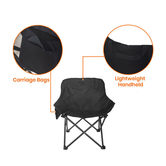 Foldable Camping Chair with Oxford Fabric | Comfortable & Lightweight Chair for Hiking, Picnic, Garden & Outdoor Use (Black, Medium)