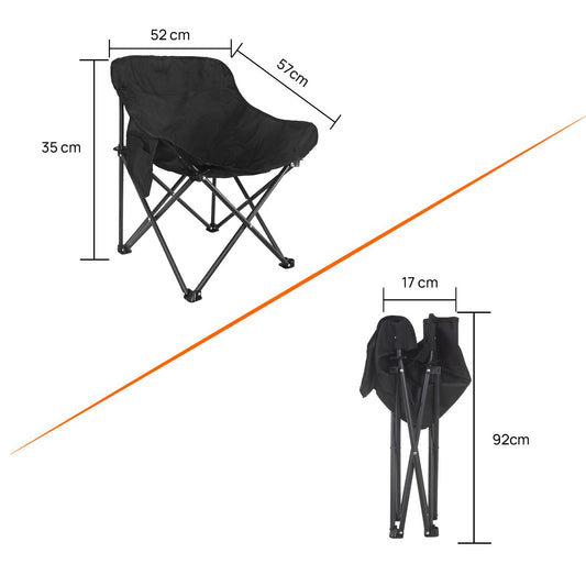 Foldable Camping Chair with Oxford Fabric | Comfortable & Lightweight Chair for Hiking, Picnic, Garden & Outdoor Use (Black, Large)