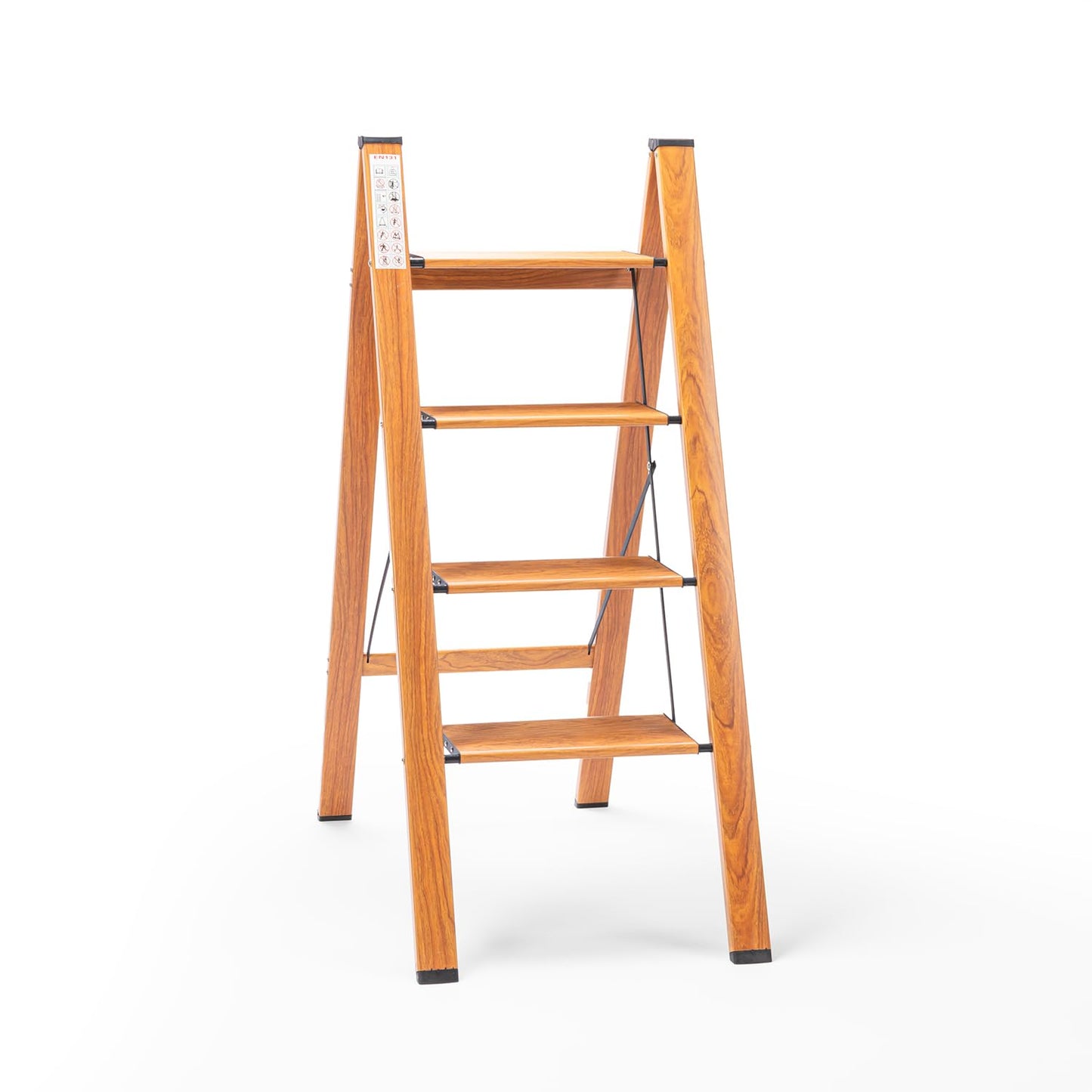 4-Steps Premium Folding Step Stool | 2-Year Warranty | Wide Anti-Slip Pedal, Portable Lightweight Aluminum Step Ladder for Home and Office Use (Teak)