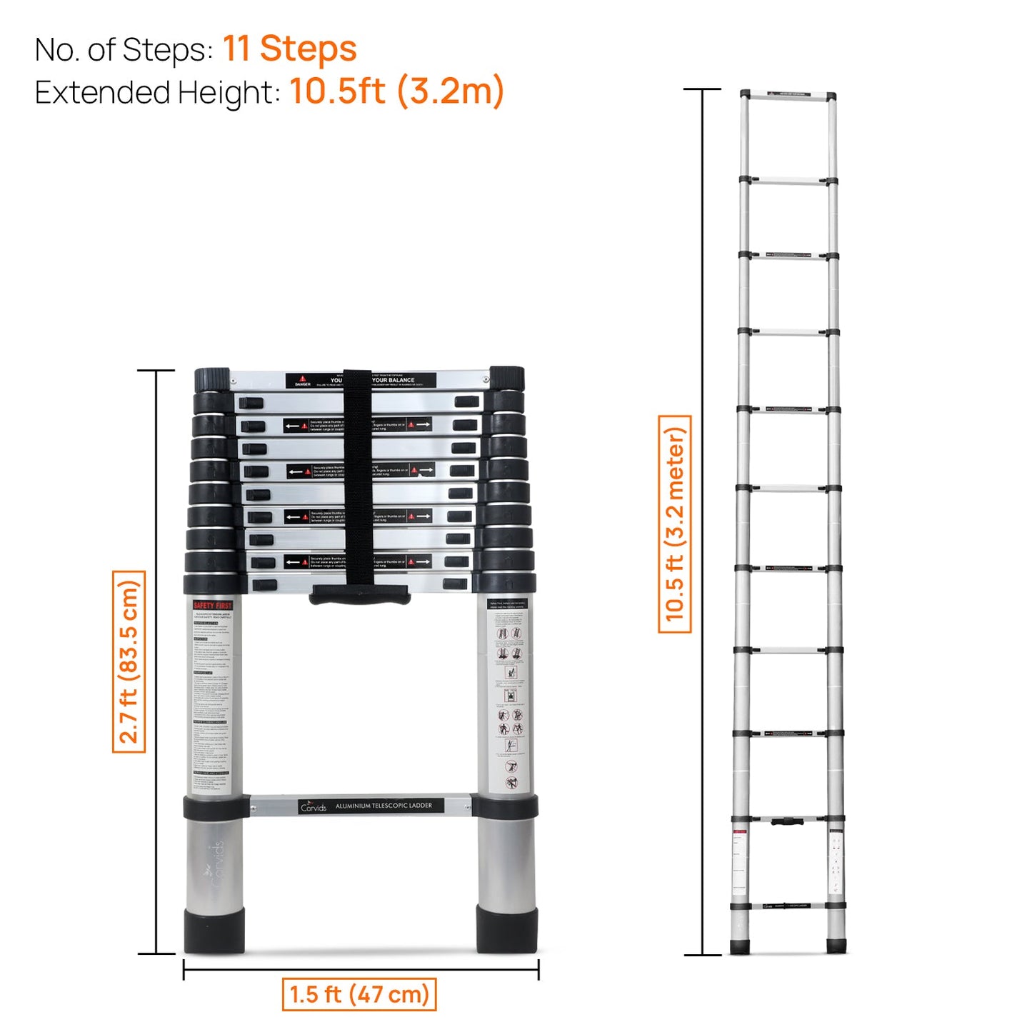 3.2m (10.5 feet) Portable & Compact Aluminum Telescopic Ladder