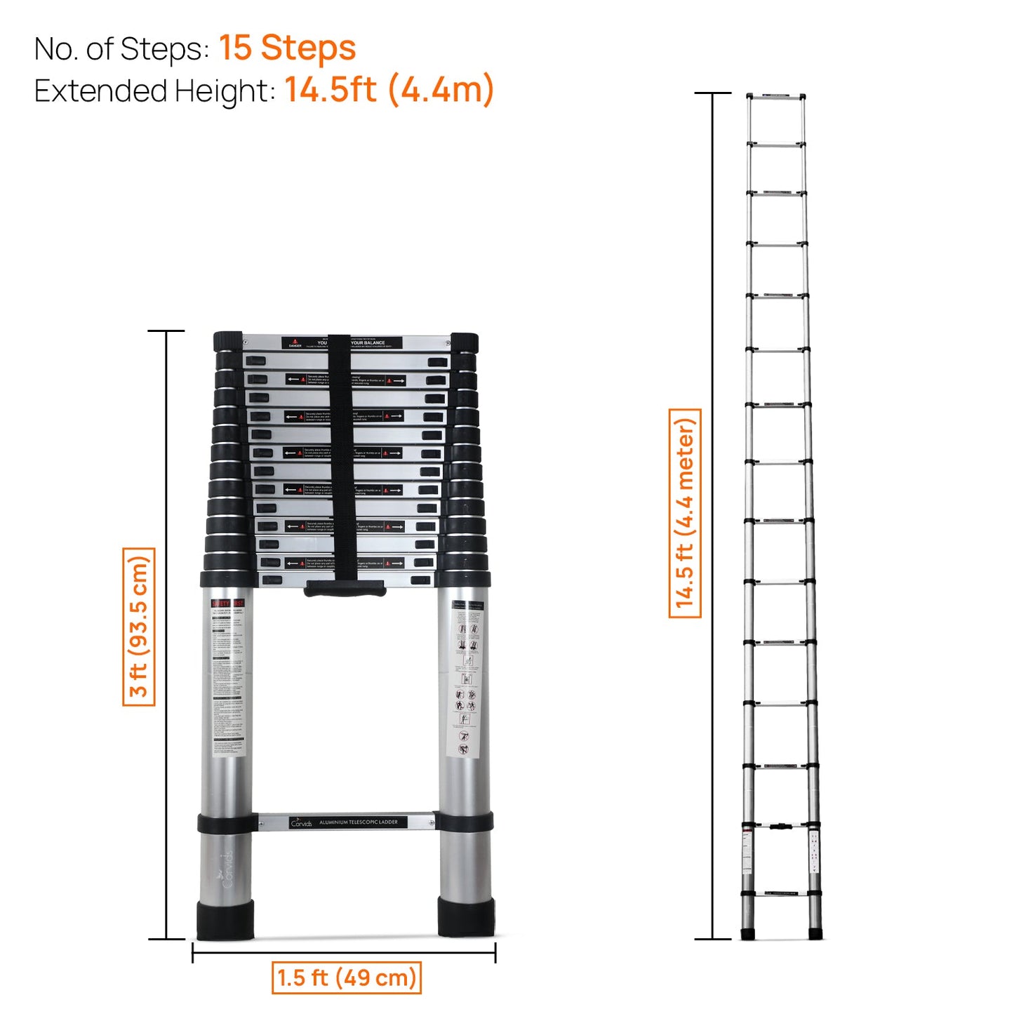 4.4m (14.5 feet) Portable & Compact Aluminium Telescopic Ladder