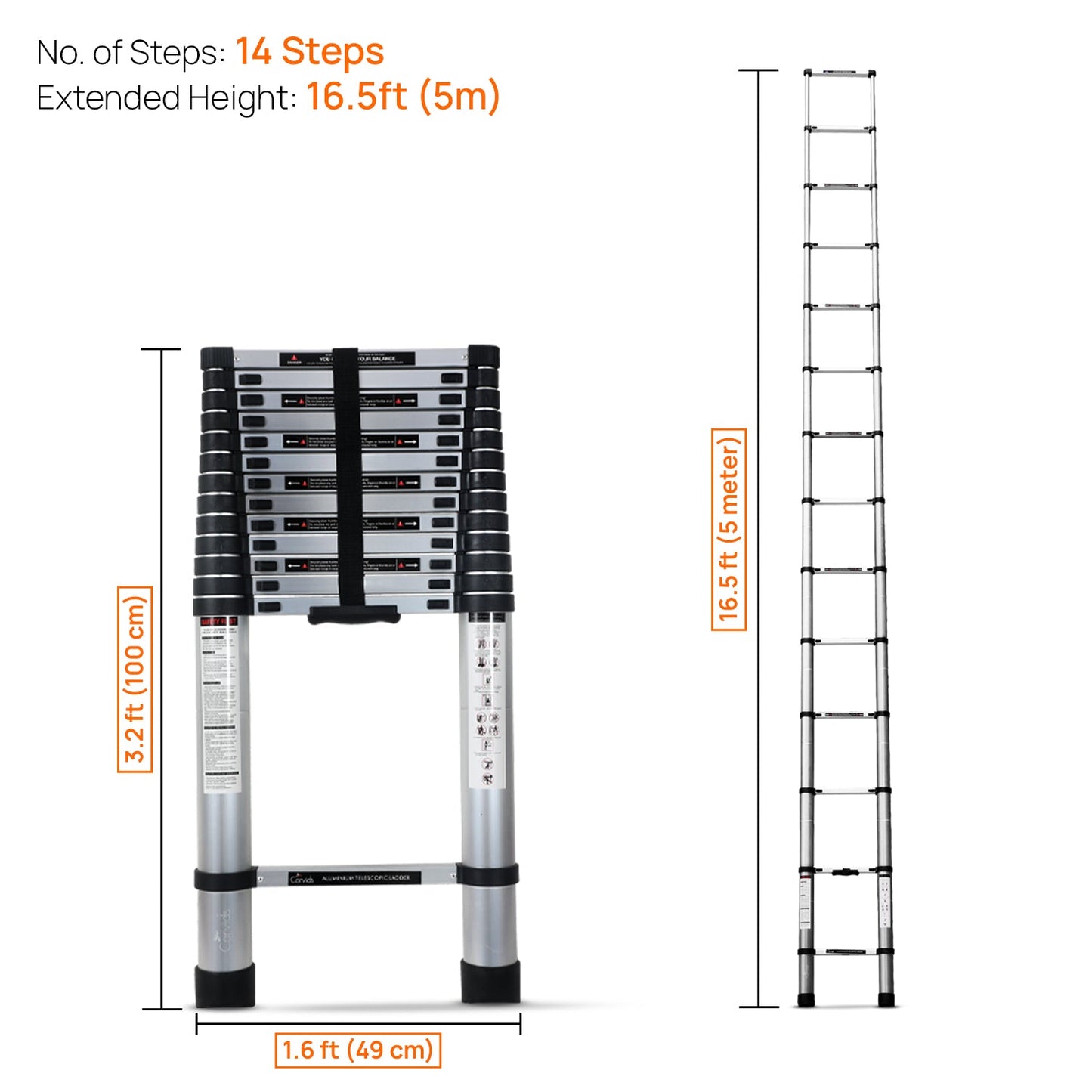 5.0m (16.5 feet) Portable & Compact Aluminium Telescopic Ladder