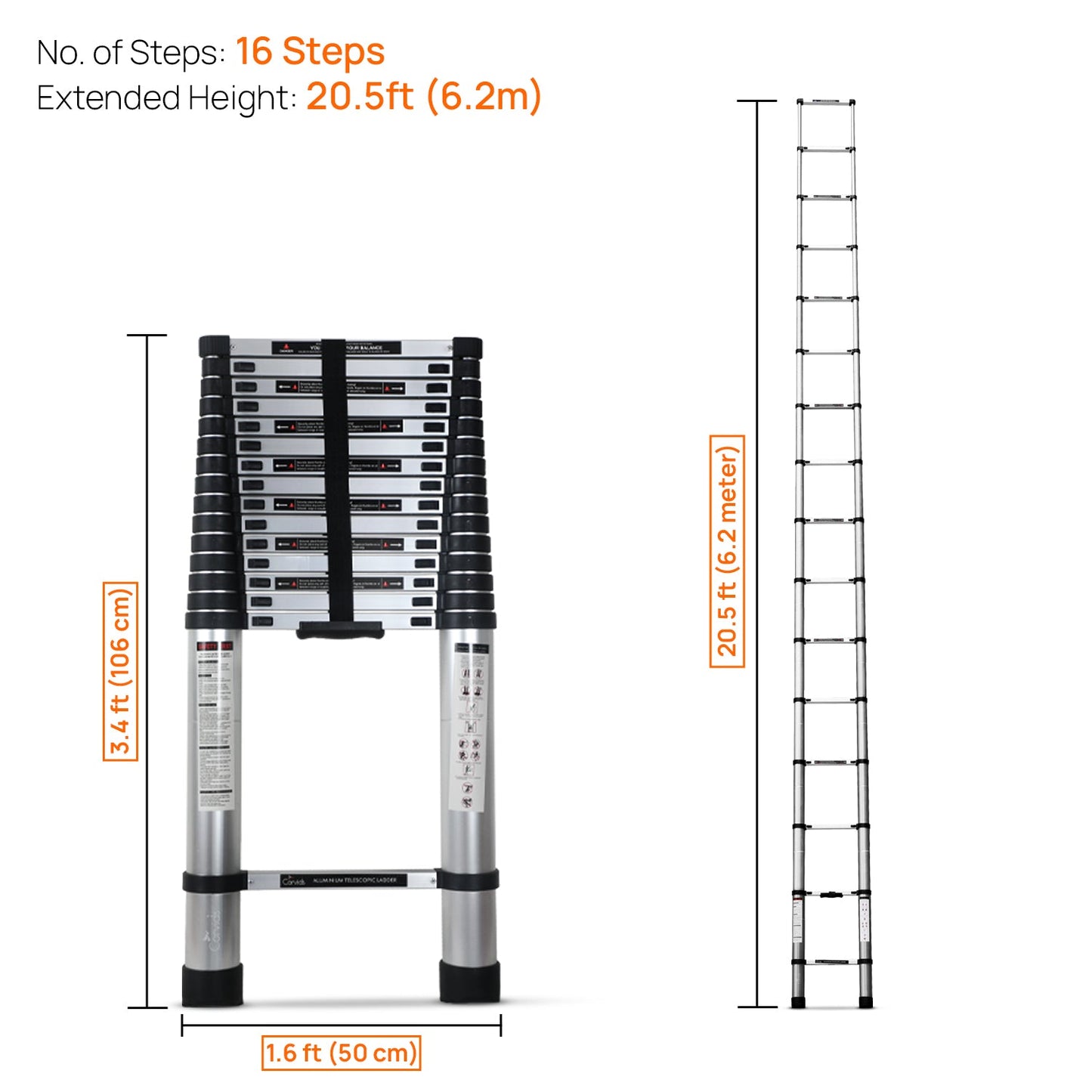 6.2 m (20.5 feet) Portable & Compact Aluminium Telescopic Ladder