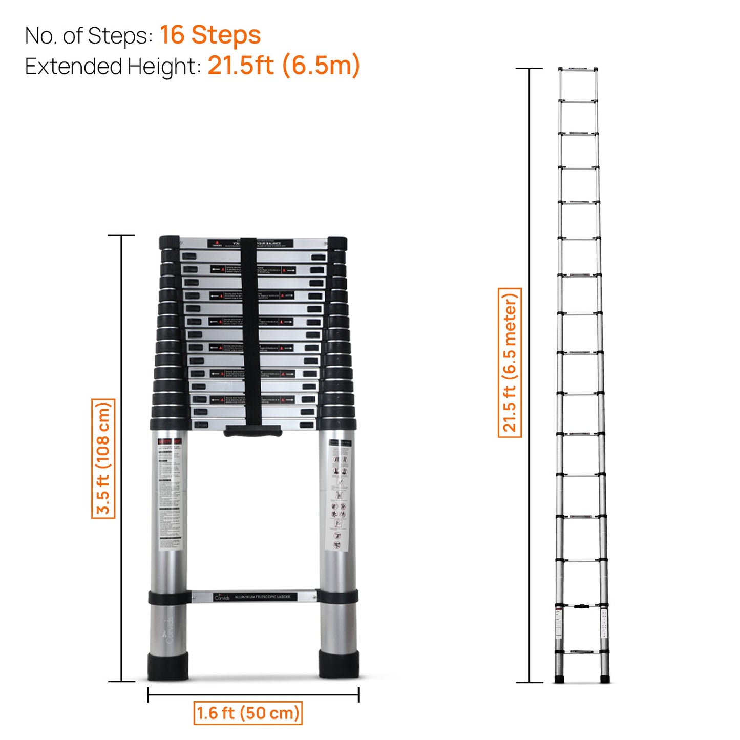 6.5m (21.5 feet) Portable & Compact Aluminium Telescopic Ladder