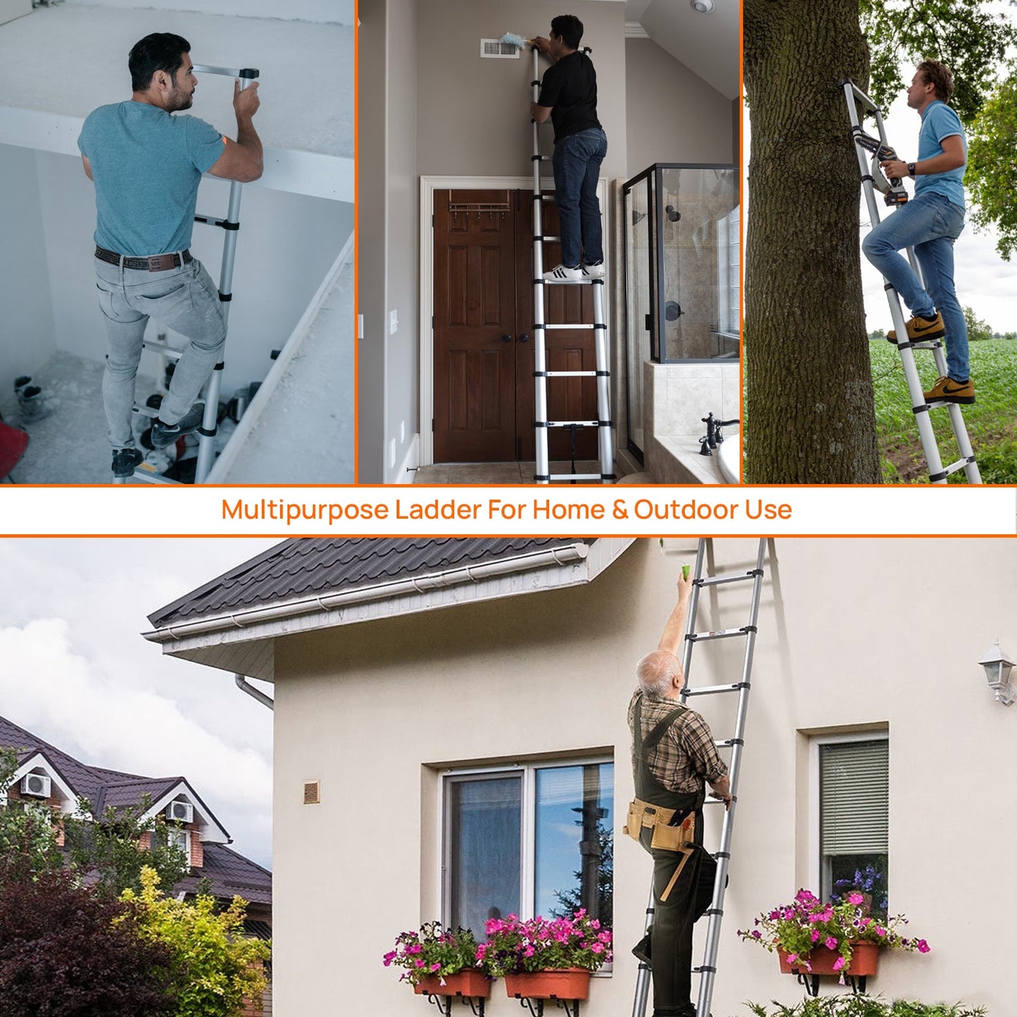 4.4m (14.5 ft) Portable & Compact Finger Protect Aluminium Telescopic Ladder