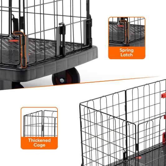 150 Kg Portable & Collapsible Plastic Platform Trolley with Basket Cage