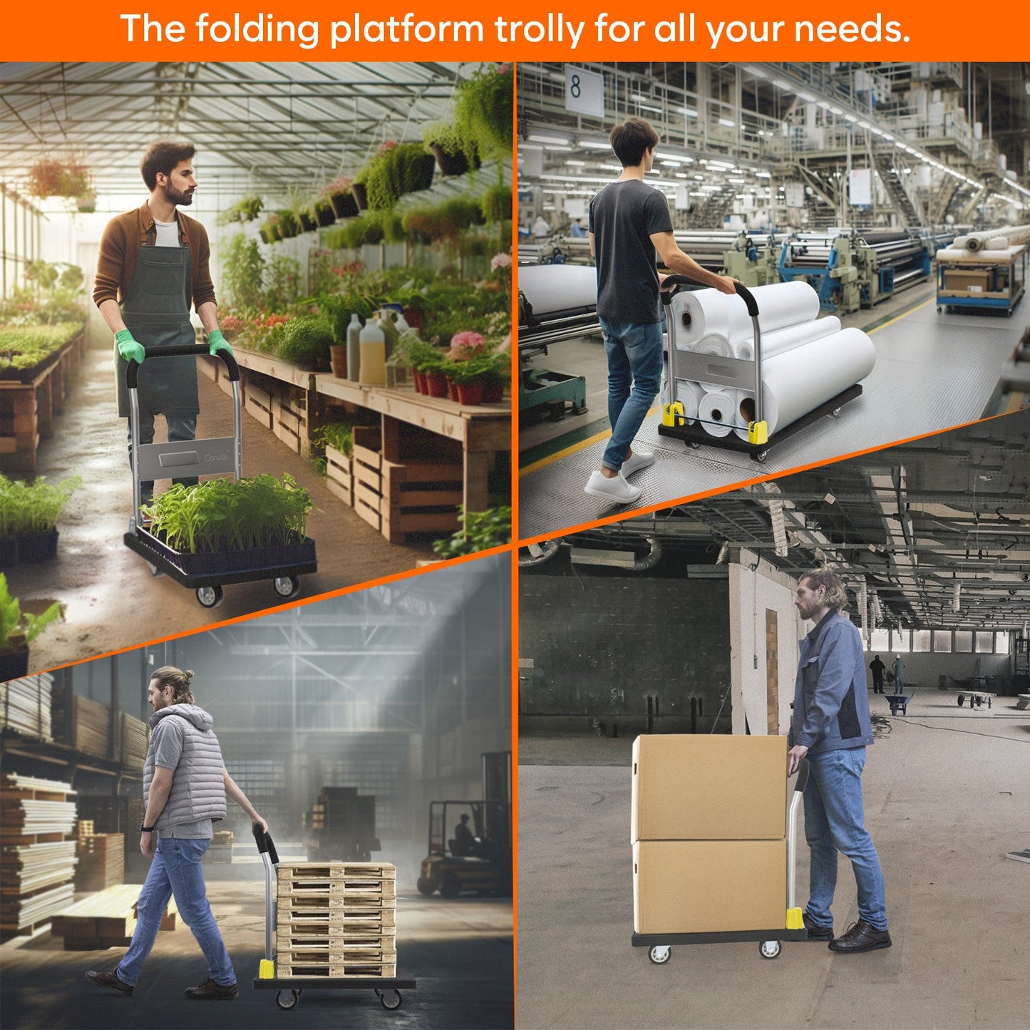 200 Kg Portable Plastic Folding Hand Platform Trolley with 2-Year Warranty