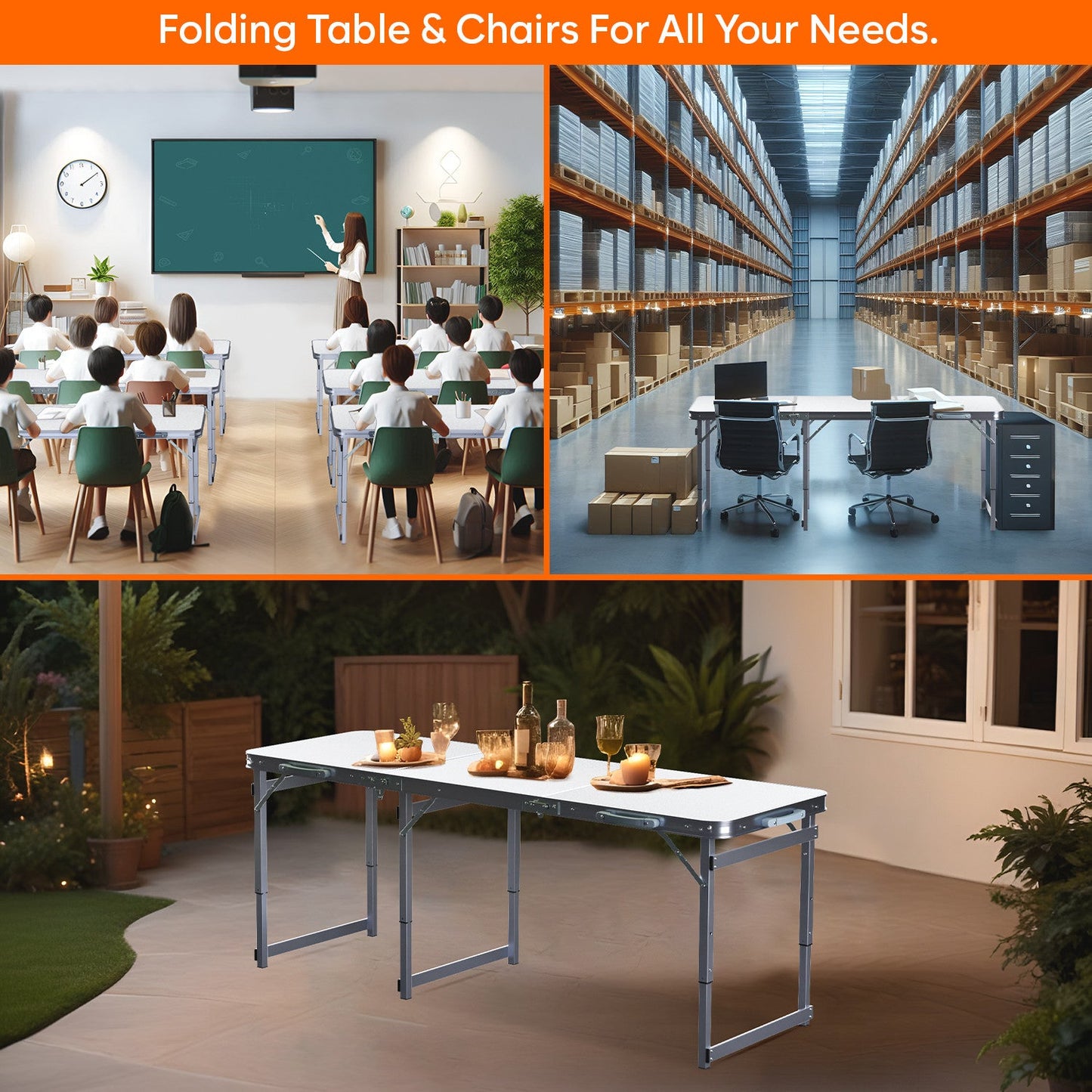 6 Feet Multipurpose Aluminium Folding Camping Table with Carrying Handle (White)