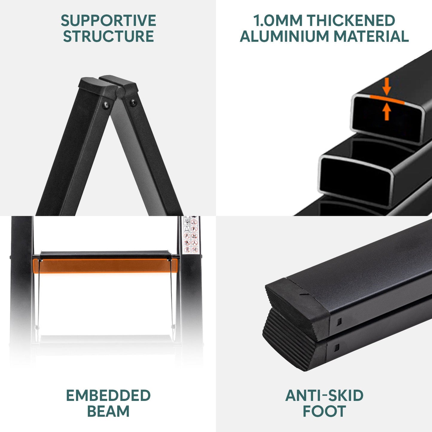 4-Steps Premium Folding Step Stool with 2-Year Warranty (Black)