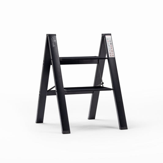 2-Steps Premium Folding Step Stool with 2-Year Warranty (Black)