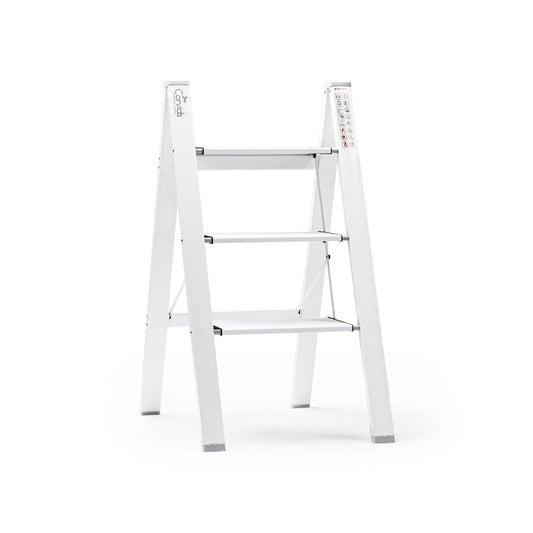 3-Steps Premium Folding Step Stool with 2-Year Warranty (White)
