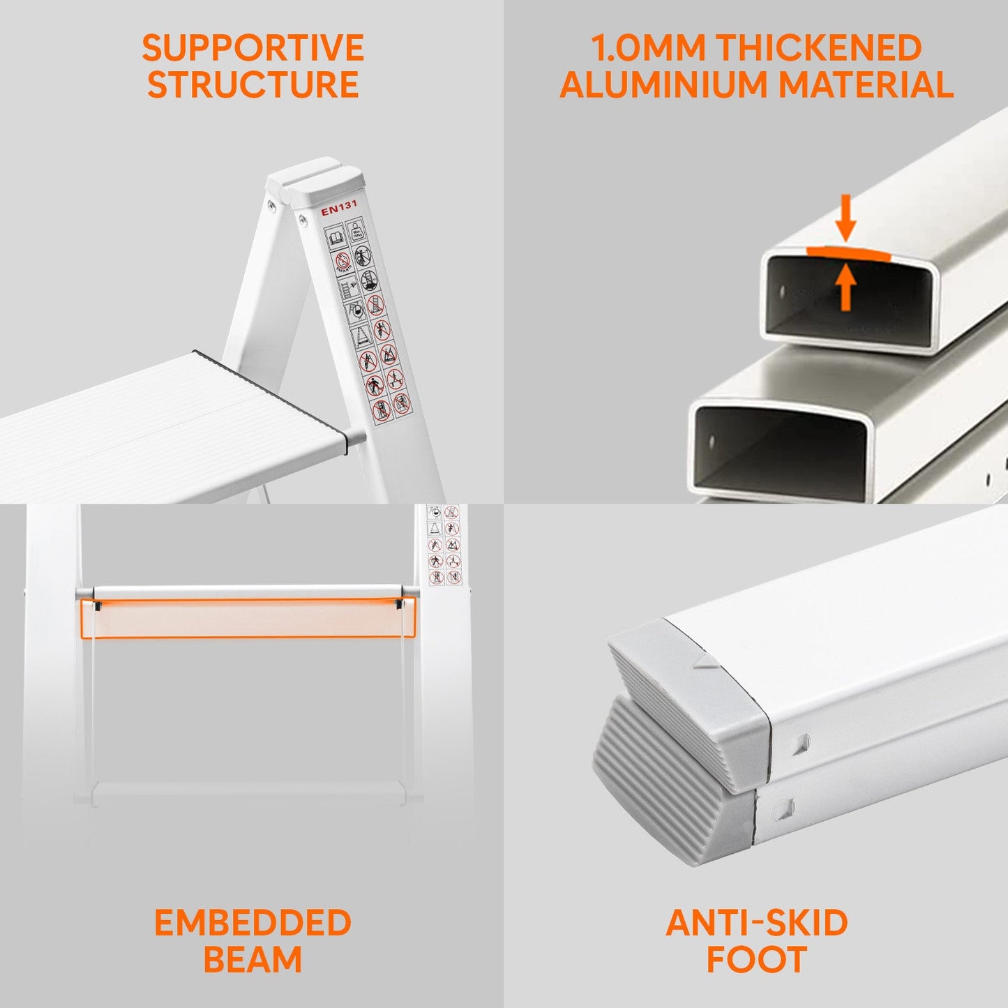 4-Steps Premium Folding Step Stool with 2-Year Warranty (White)