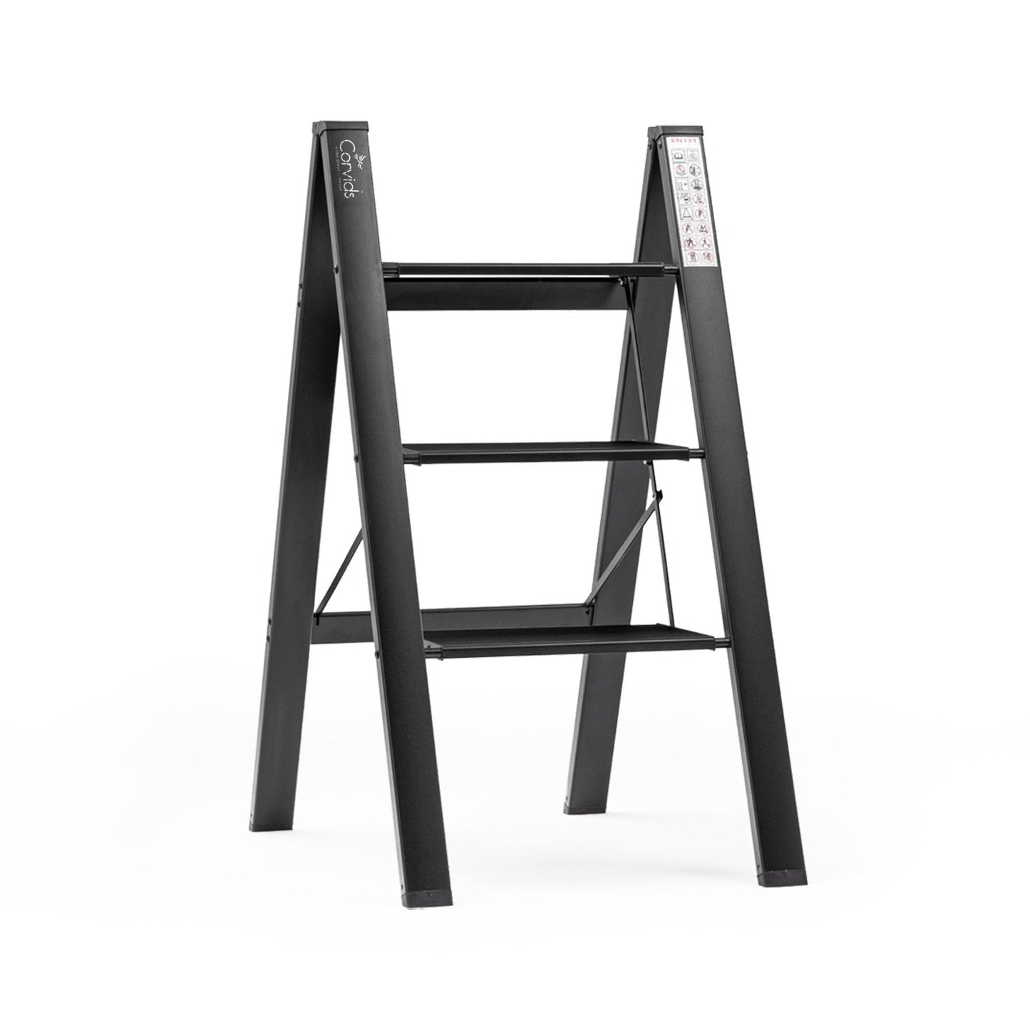 3-Steps Premium Folding Step Stool with 2-Year Warranty (Black)