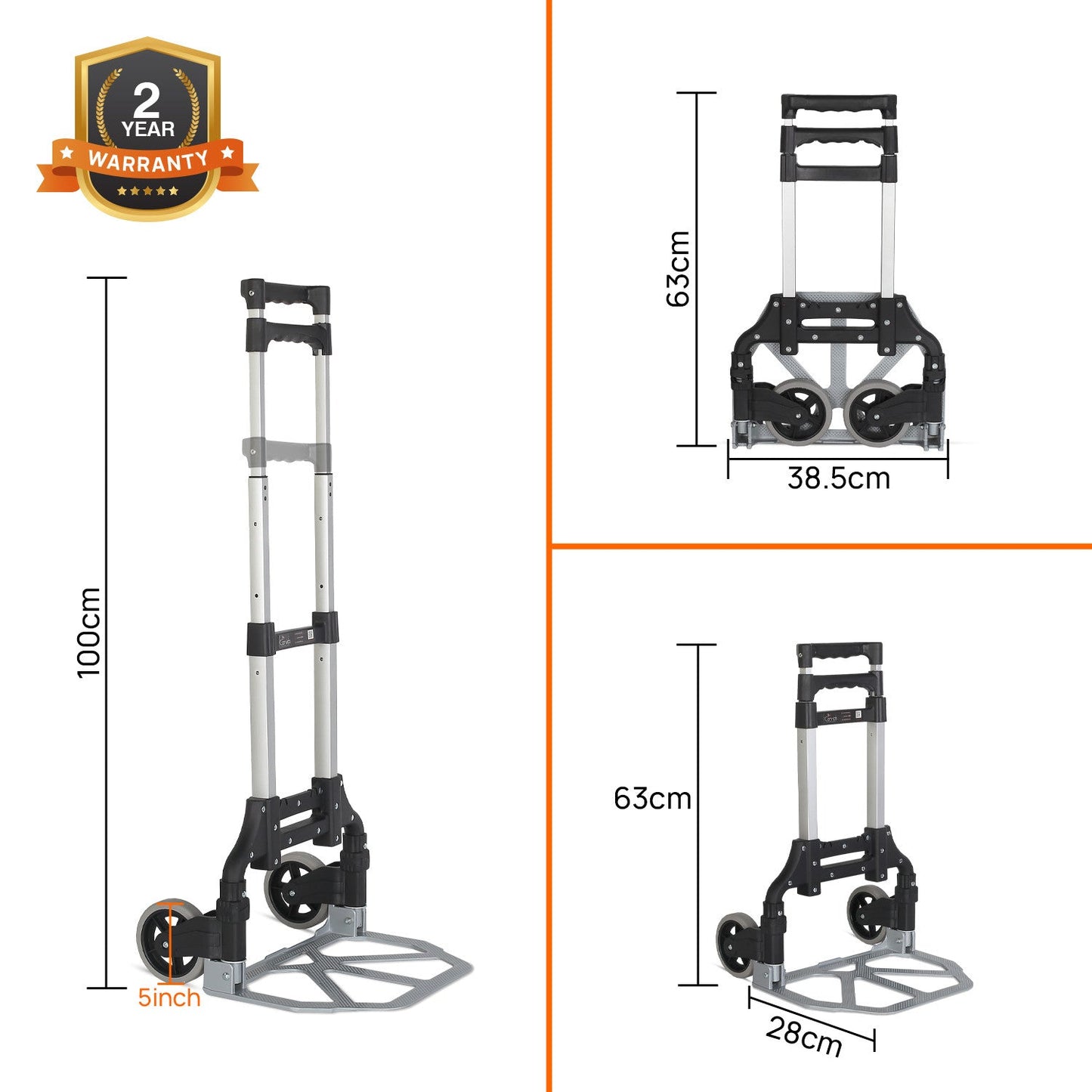75 Kg Portable Aluminium Hand Truck | Lightweight & Foldable Trolley | Heavy-Duty Compact Dolly Cart for Home, Office & Warehouse Use