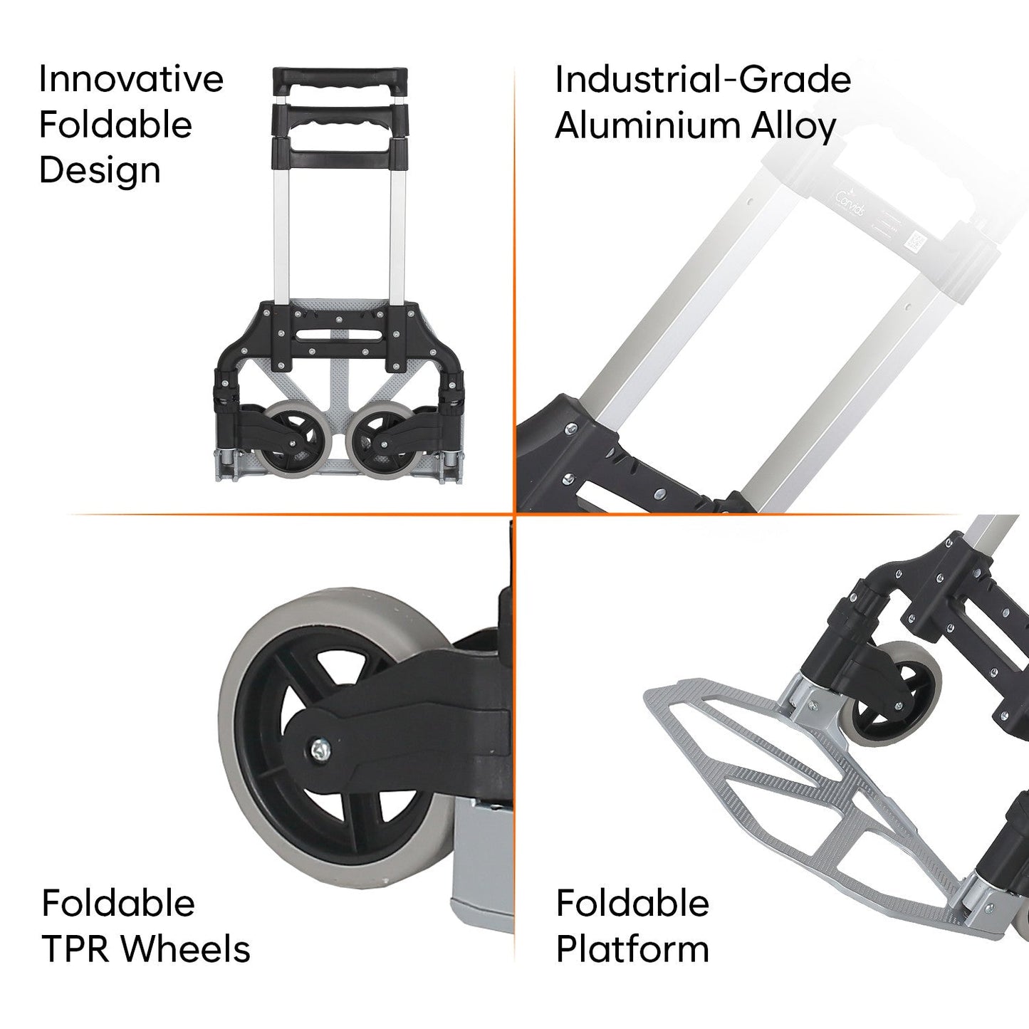 75 Kg Portable Aluminium Hand Truck | Lightweight & Foldable Trolley | Heavy-Duty Compact Dolly Cart for Home, Office & Warehouse Use
