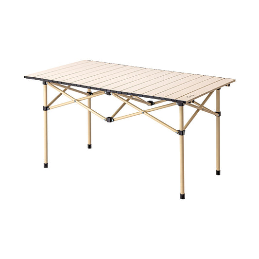 Multipurpose Folding Camping Table with Roll-up Tabletop | Compact & Portable | Best for Hiking, Picnic, Garden, BBQ & Outdoor Use (Khaki, Large)