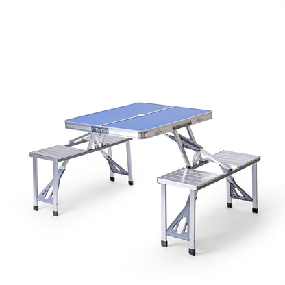 Folding All-in-One Aluminium Table & Chair Combo | Compact & Foldable Set for Camping, Picnic, Garden, Outdoor & Indoor Use (Blue)