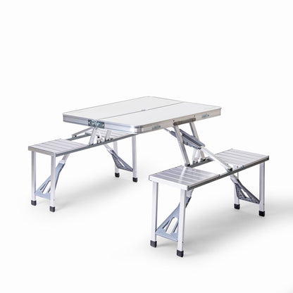 Folding All-in-One Aluminium Table & Chair Combo | Compact & Foldable Set for Camping, Picnic, Garden, Outdoor & Indoor Use (White)