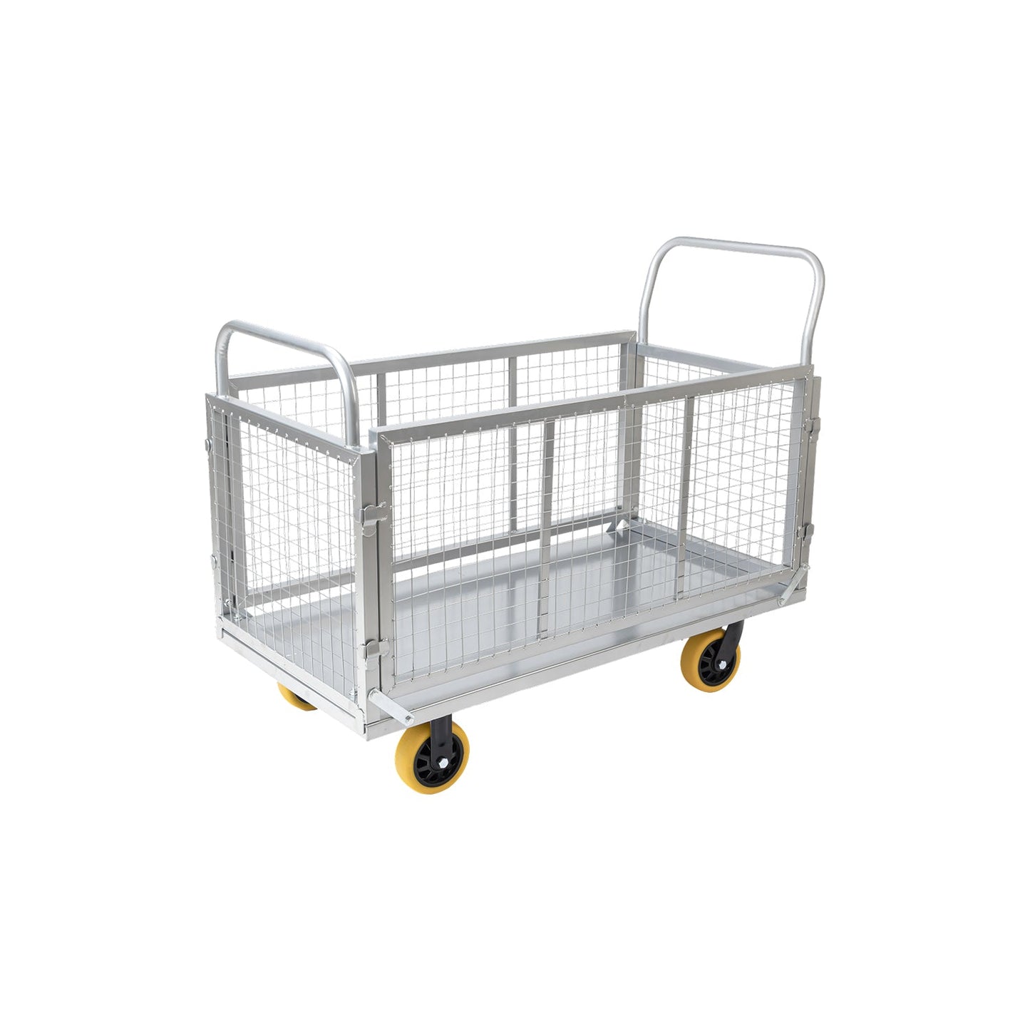 Metal Hand Platform Trolley/Truck with Cage | 2-Year Warranty | Portable & Compact Industrial Dolly Cart with 360° Rotating Wheels for Home, Office & Warehouse Use