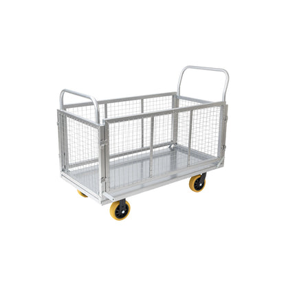 Metal Hand Platform Trolley/Truck with Cage | 2-Year Warranty | Portable & Compact Industrial Dolly Cart with 360° Rotating Wheels for Home, Office & Warehouse Use