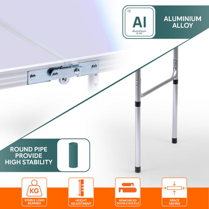 3 Feet Multipurpose Aluminium Folding Camping Table with Round Pipe Legs | Best for Balcony, Garden, Hiking, Picnic, Outdoor & Indoor Use (White)