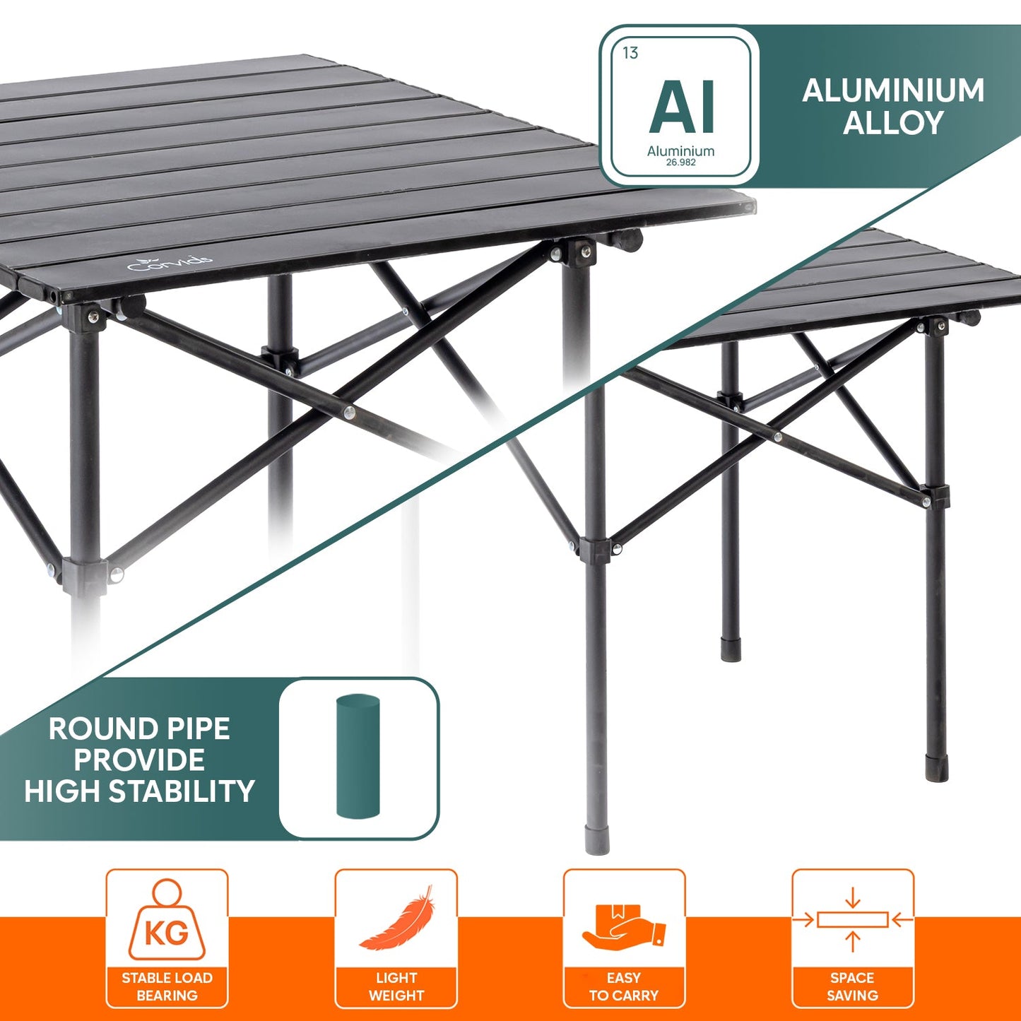 Multipurpose Folding Camping Table with Roll-up Tabletop | Compact & Portable | Best for Hiking, Picnic, Garden, BBQ & Outdoor Use (Black, Medium)