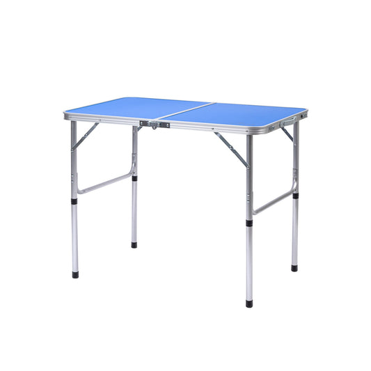 3 Feet Multipurpose Aluminium Folding Camping Table with Round Pipe Legs | Best for Balcony, Garden, Hiking, Picnic, Outdoor & Indoor Use (Blue)