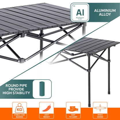 Multipurpose Folding Camping Table with Roll-up Tabletop | Compact & Portable | Best for Hiking, Picnic, Garden, BBQ & Outdoor Use (Black, Large)