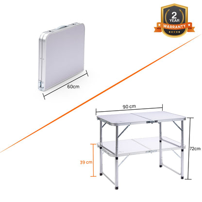 3 Feet Multipurpose Aluminium Folding Camping Table with Round Pipe Legs | Best for Balcony, Garden, Hiking, Picnic, Outdoor & Indoor Use (White)