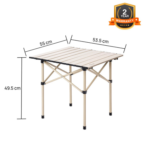 Multipurpose Folding Camping Table with Roll-up Tabletop | Compact & Portable | Best for Hiking, Picnic, Garden, BBQ & Outdoor Use (Khaki, Medium)