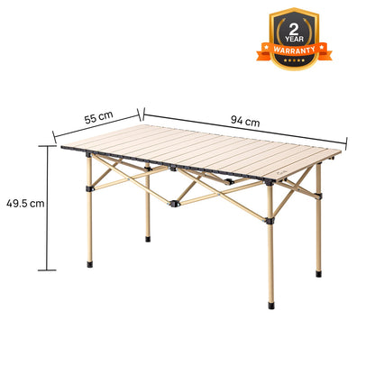 Multipurpose Folding Camping Table with Roll-up Tabletop | Compact & Portable | Best for Hiking, Picnic, Garden, BBQ & Outdoor Use (Khaki, Large)