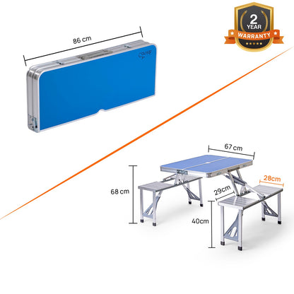 Folding All-in-One Aluminium Table & Chair Combo | Compact & Foldable Set for Camping, Picnic, Garden, Outdoor & Indoor Use (Blue)