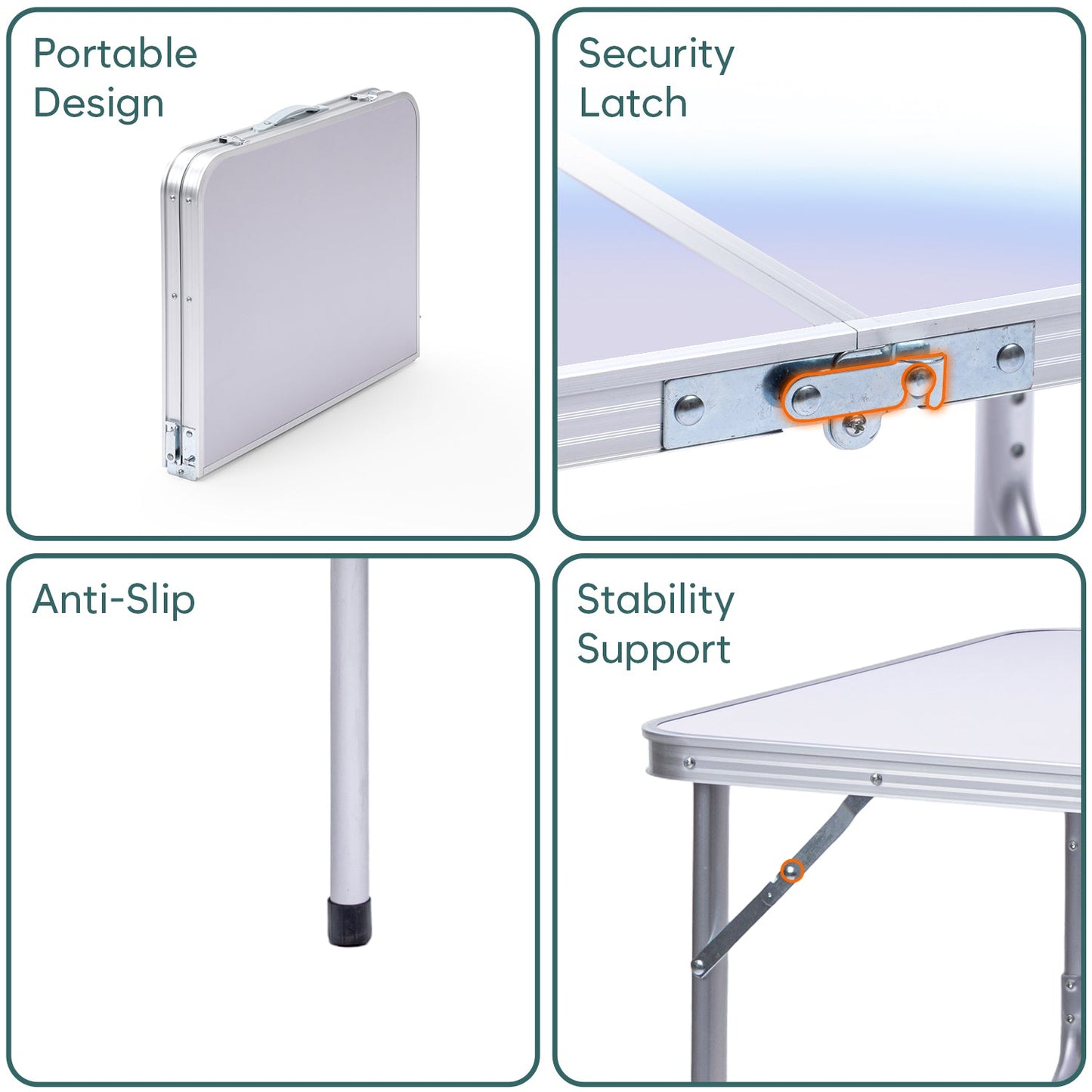 3 Feet Multipurpose Aluminium Folding Camping Table with Round Pipe Legs | Best for Balcony, Garden, Hiking, Picnic, Outdoor & Indoor Use (White)