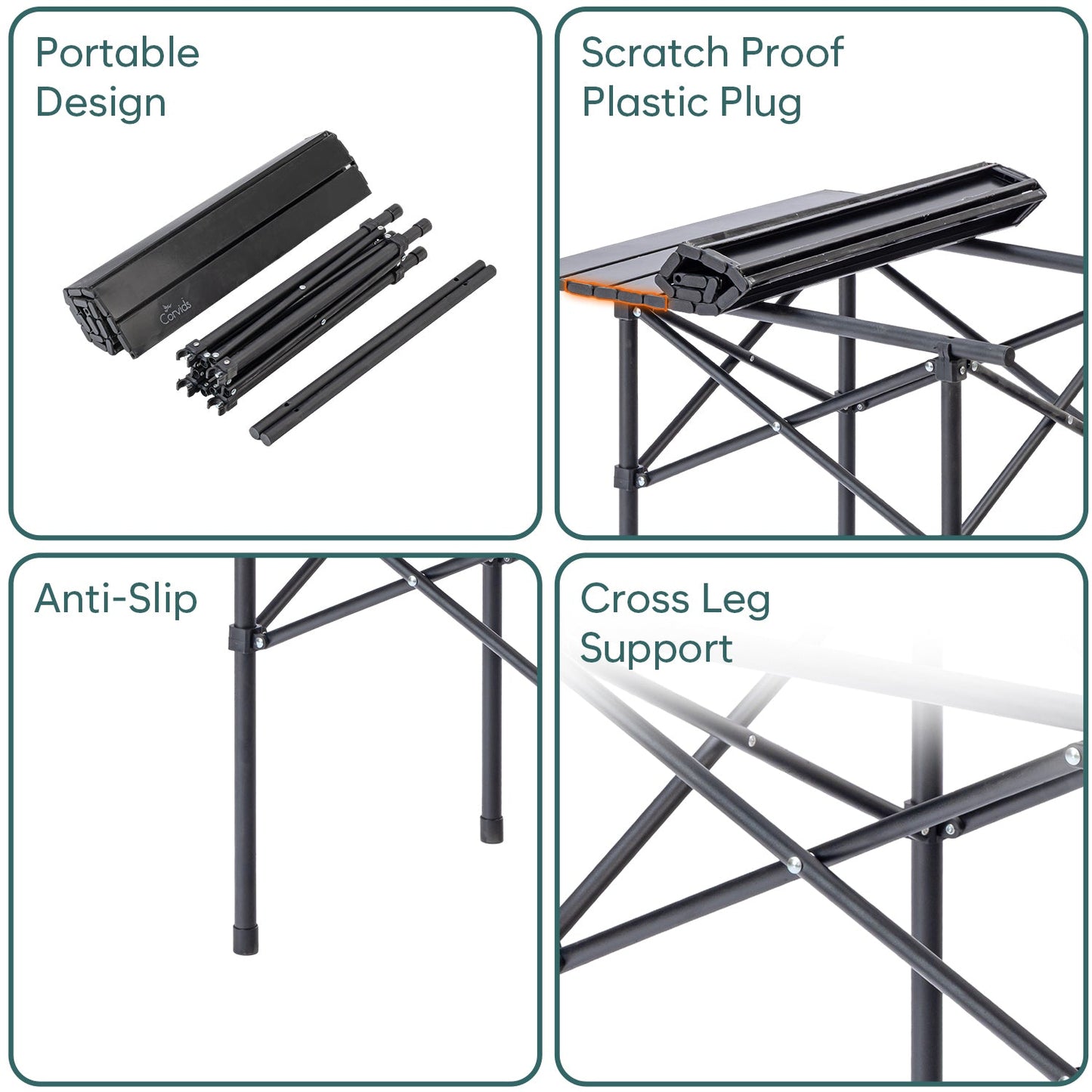 Multipurpose Folding Camping Table with Roll-up Tabletop | Compact & Portable | Best for Hiking, Picnic, Garden, BBQ & Outdoor Use (Black, Medium)