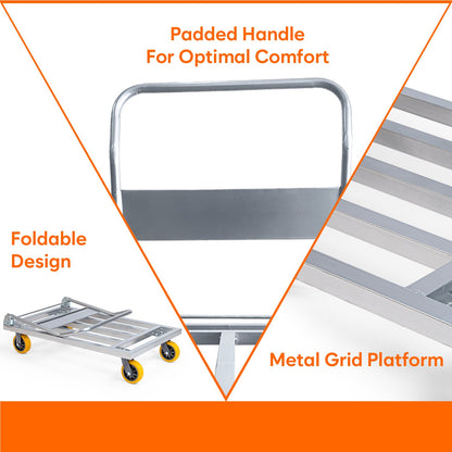 Foldable Platform Cart With Steel Body | 300Kg Load Capacity | 2-Year Warranty | Portable & Compact Industrial Trolly Cart with 360° Rotating Wheels for Home & Warehouse
