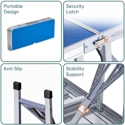 Folding All-in-One Aluminium Table & Chair Combo | Compact & Foldable Set for Camping, Picnic, Garden, Outdoor & Indoor Use (Blue)