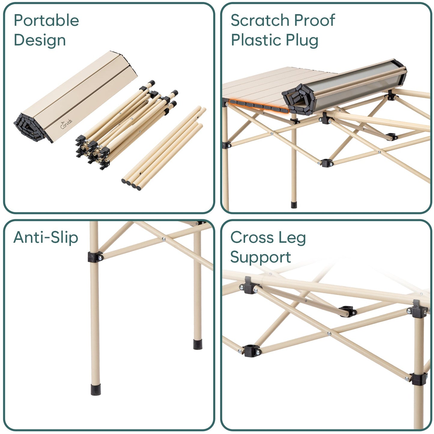 Multipurpose Folding Camping Table with Roll-up Tabletop | Compact & Portable | Best for Hiking, Picnic, Garden, BBQ & Outdoor Use (Khaki, Large)