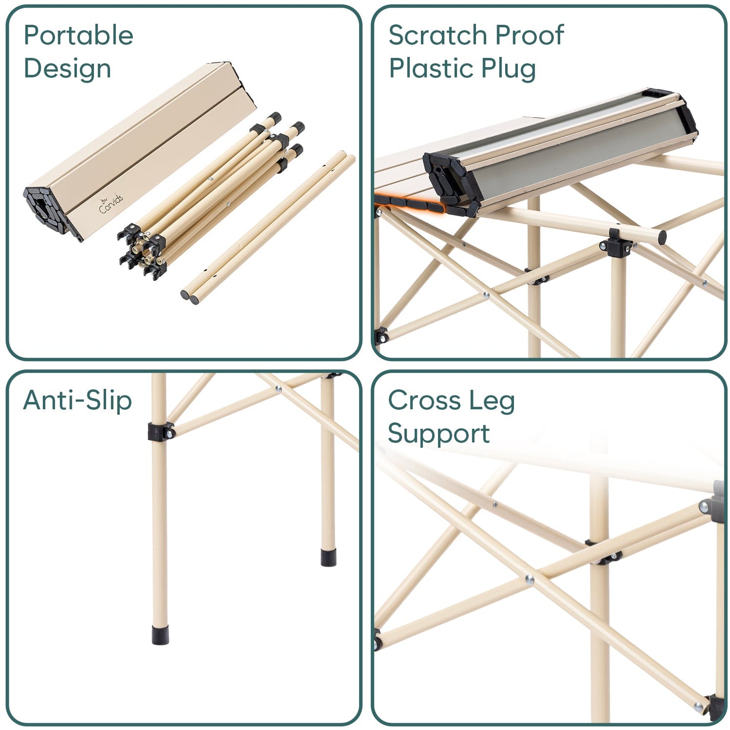 Multipurpose Folding Camping Table with Roll-up Tabletop | Compact & Portable | Best for Hiking, Picnic, Garden, BBQ & Outdoor Use (Khaki, Medium)