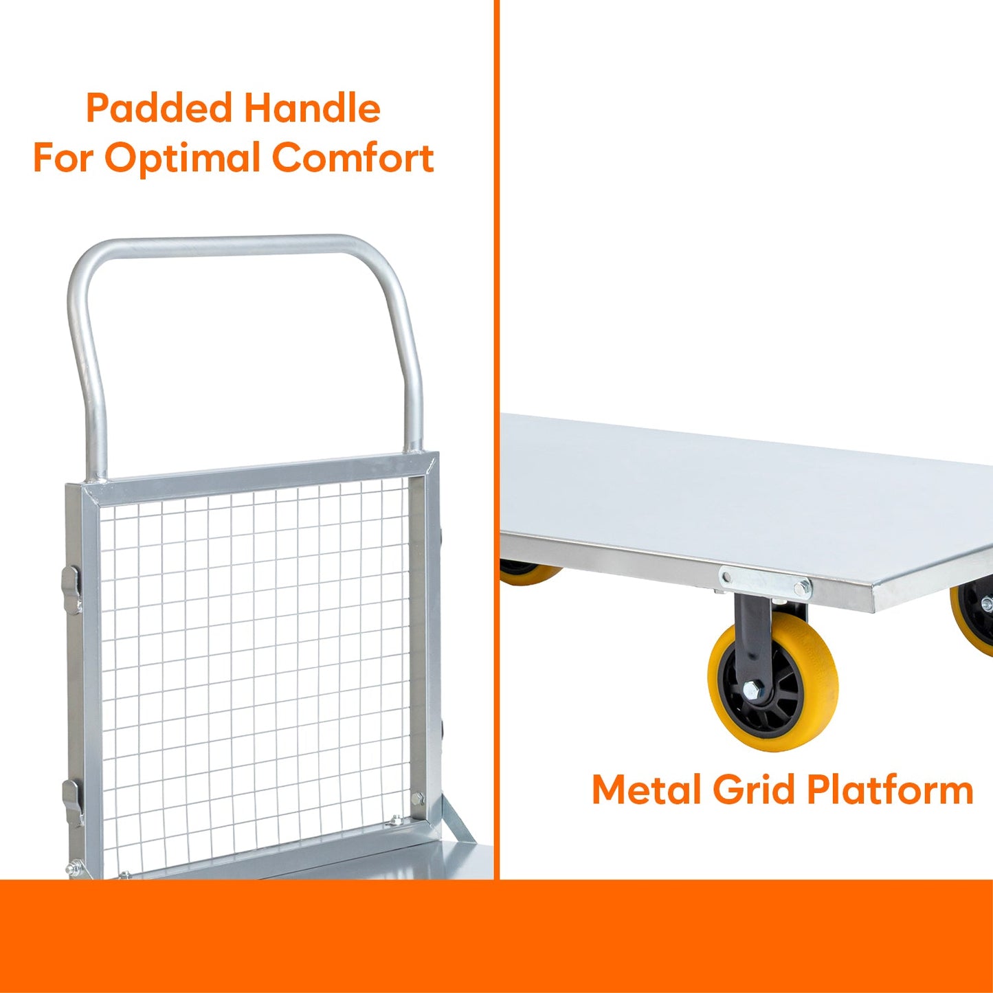 Metal Hand Platform Trolley/Truck with Cage | 2-Year Warranty | Portable & Compact Industrial Dolly Cart with 360° Rotating Wheels for Home, Office & Warehouse Use