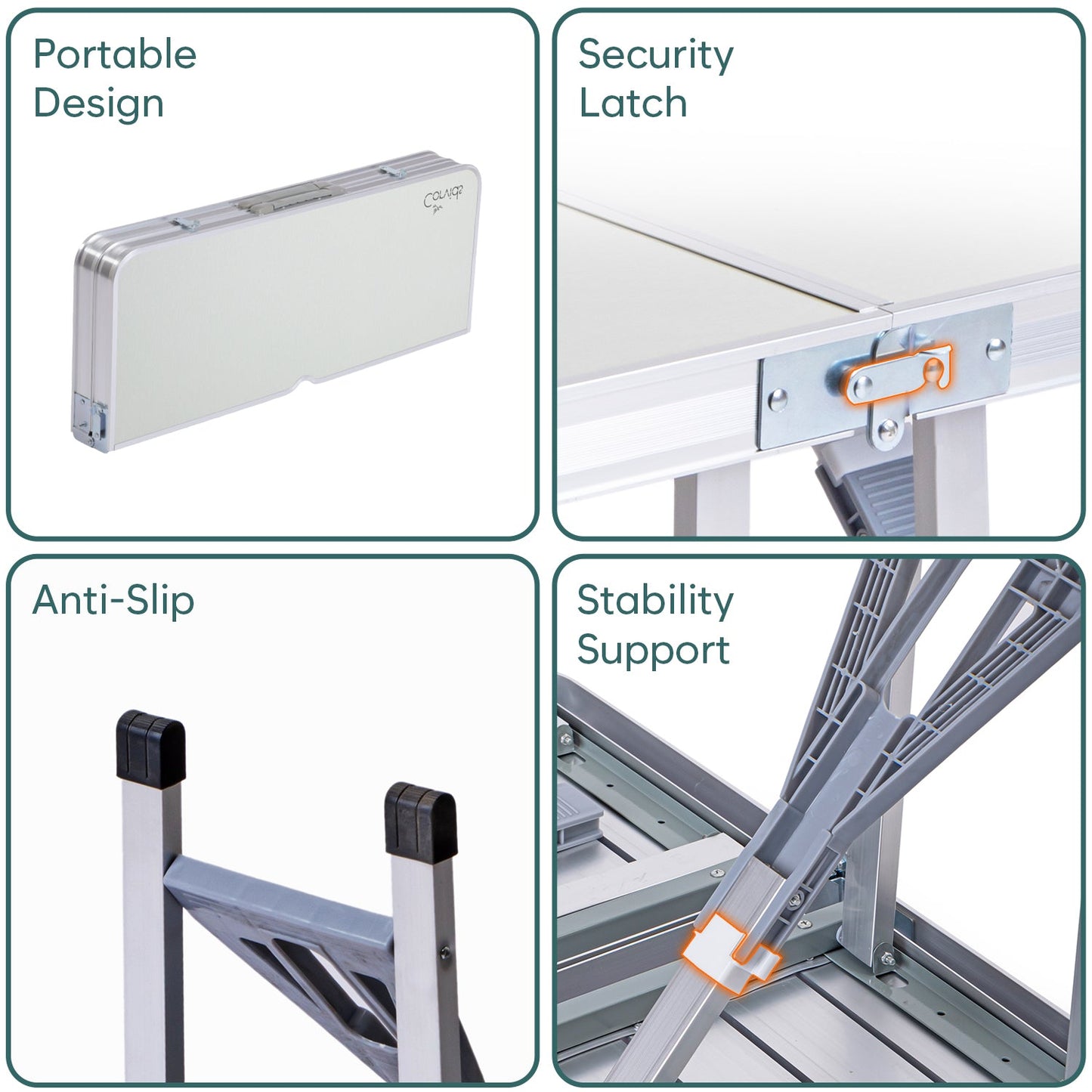 Folding All-in-One Aluminium Table & Chair Combo | Compact & Foldable Set for Camping, Picnic, Garden, Outdoor & Indoor Use (White)