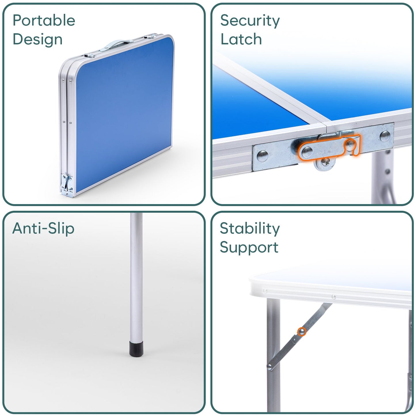 3 Feet Multipurpose Aluminium Folding Camping Table with Round Pipe Legs | Best for Balcony, Garden, Hiking, Picnic, Outdoor & Indoor Use (Blue)