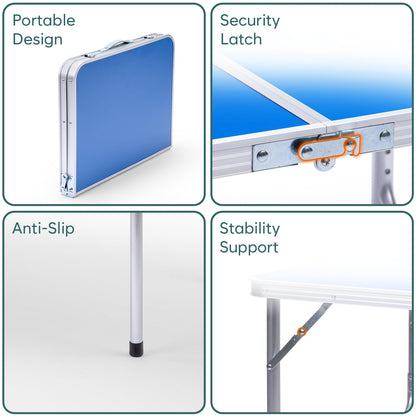 3 Feet Multipurpose Aluminium Folding Camping Table with Round Pipe Legs | Best for Balcony, Garden, Hiking, Picnic, Outdoor & Indoor Use (Blue)