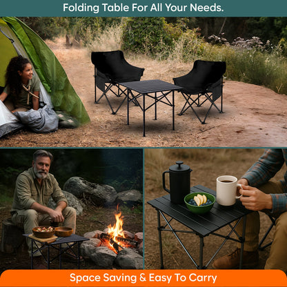 Multipurpose Folding Camping Table with Roll-up Tabletop | Compact & Portable | Best for Hiking, Picnic, Garden, BBQ & Outdoor Use (Black, Medium)
