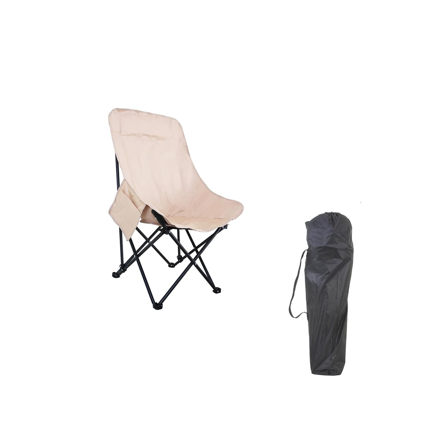 Foldable Camping Chair with Oxford Fabric | Comfortable & Lightweight Chair for Outdoor, Garden & Picnic Use (Khaki, Medium)