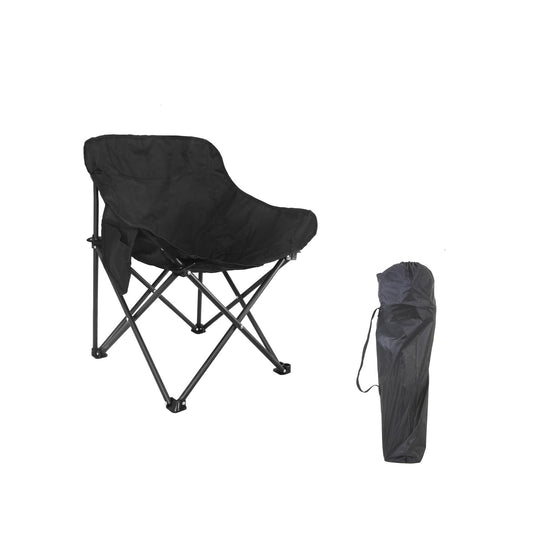 Foldable Camping Chair with Oxford Fabric | Comfortable & Lightweight Chair for Hiking, Picnic, Garden & Outdoor Use (Black, Medium)